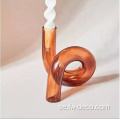 Clear Amber Luster Colored Glass Hurricane Candle Holder